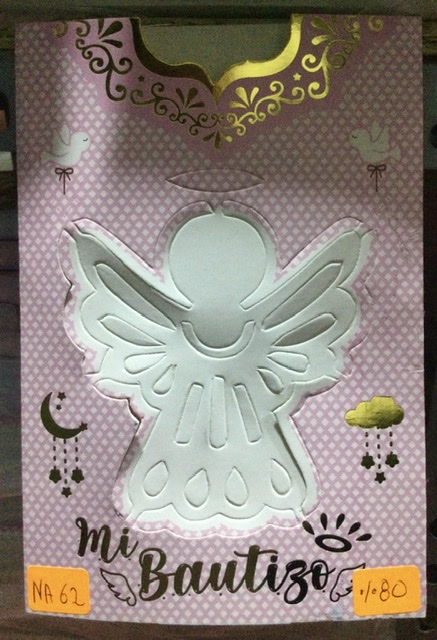 Tarjeta bautizo ángel silueta rosado NA062