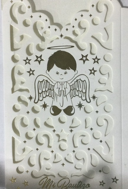 TARJETA BAUTIZO ANGEL DORADO NA92