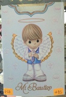 TARJETA BAUTIZO ANGEL CELESTE CON DORADO L027