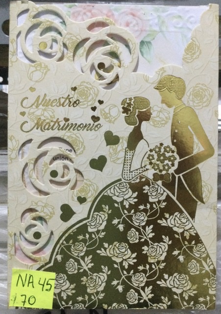 Tarjeta novios dorado con flores NA045
