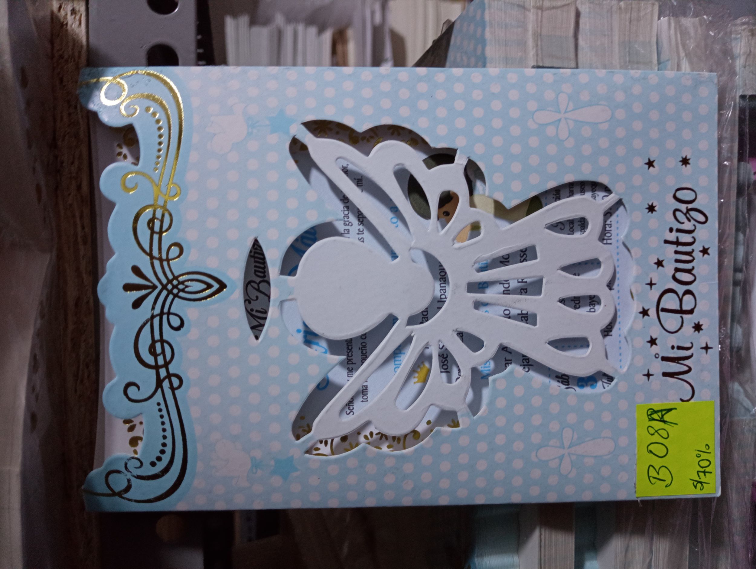 TARJETA MI BAUTIZO ANGEL AZUL B08T