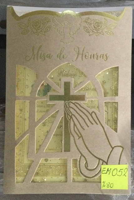TARJETA CATEDRAL MANO DORADO MARRON