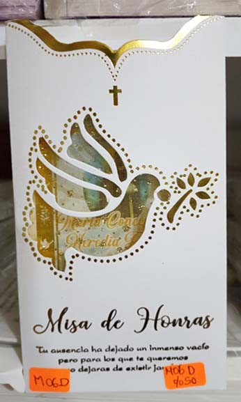 TARJETA MISA DE HONRAS PALOMA DORADA M06D