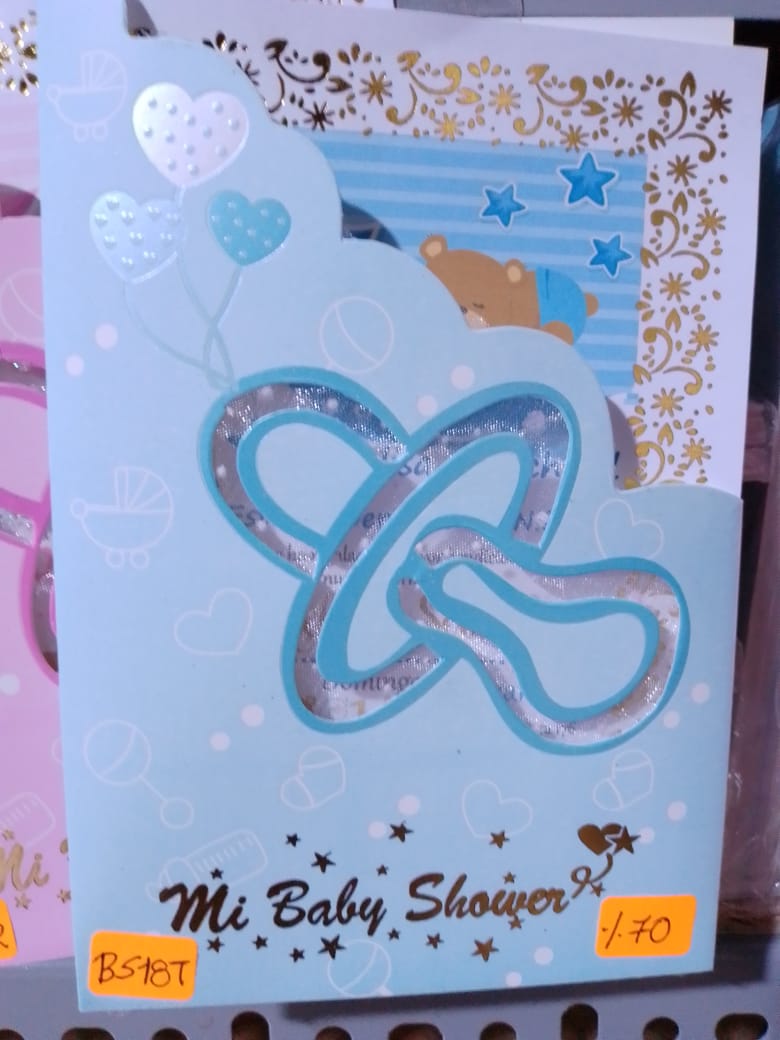 TARJETA BABY SHOWER CHUPON CELESTE  BS18T