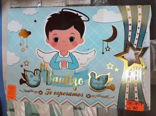 TARJETA BAUTIZO NIÑO ANGEL PALOMIAS EN AMBOS LADOS B15T