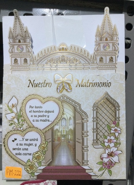 Tarjeta matrimonio iglesia y dos corazones PM222