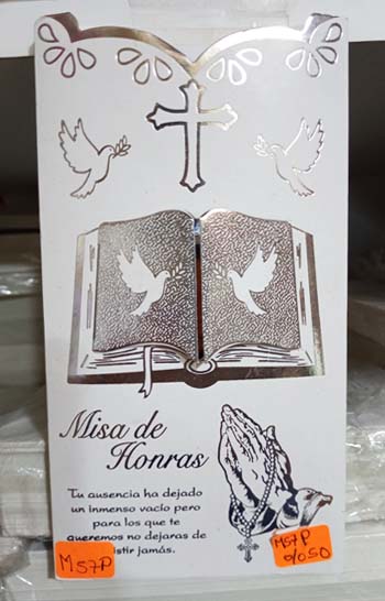 TARJETA MISA DE HONRAS PALOMAS DENTRO DE LA BIBLIA  M57P