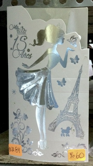 Tarjeta quinceaños plateado NA084