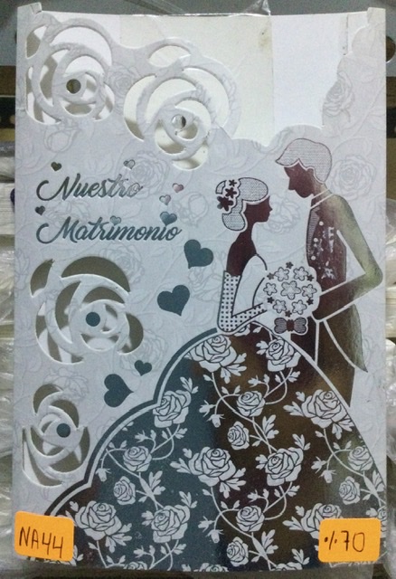 TARJETA NOVIOS PLATA CON FLORES AN8-TO4H