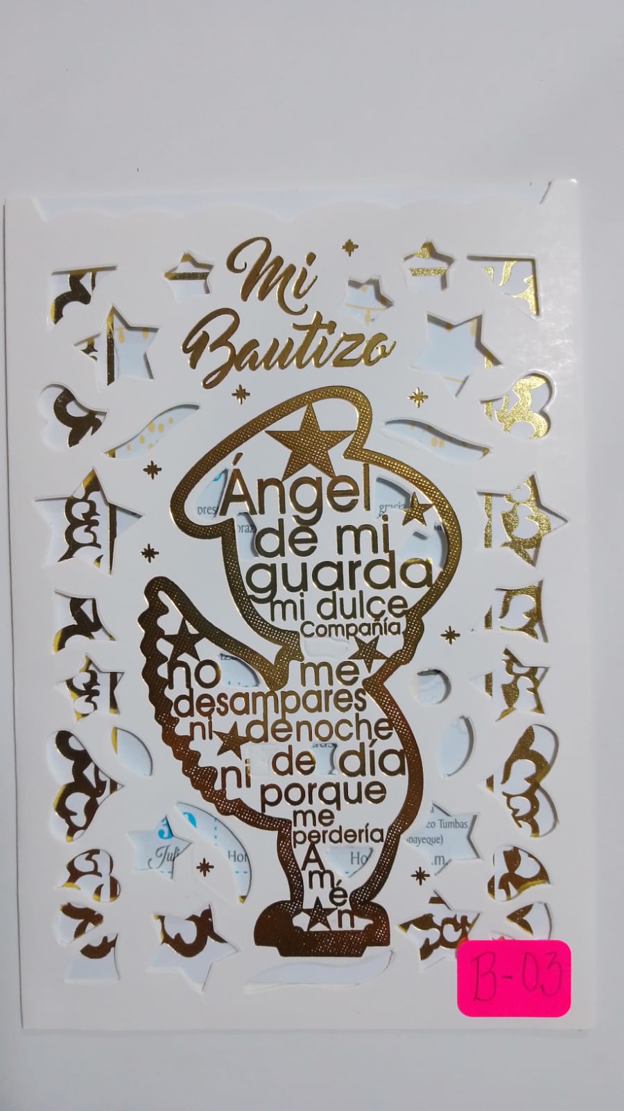 TARJETA BAUTIZO ANGEL DORADO B03D