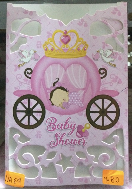 Tarjeta  baby shower carucel rosado NA069