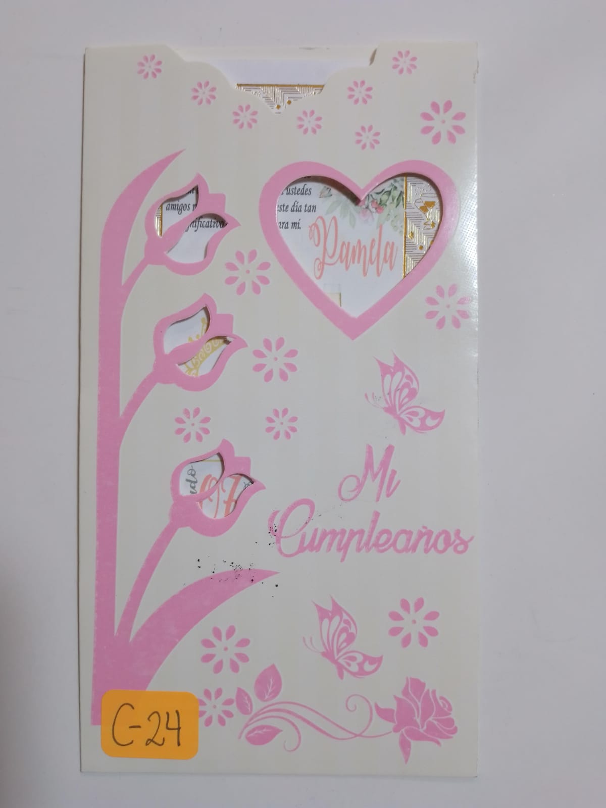 TARJETA  MI CUMPLEAÑOS TULIPANES EN ROSADO C24R