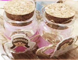 BOTELLA DE VIDRIO CON CORCHO BAUTIZO ROSADO