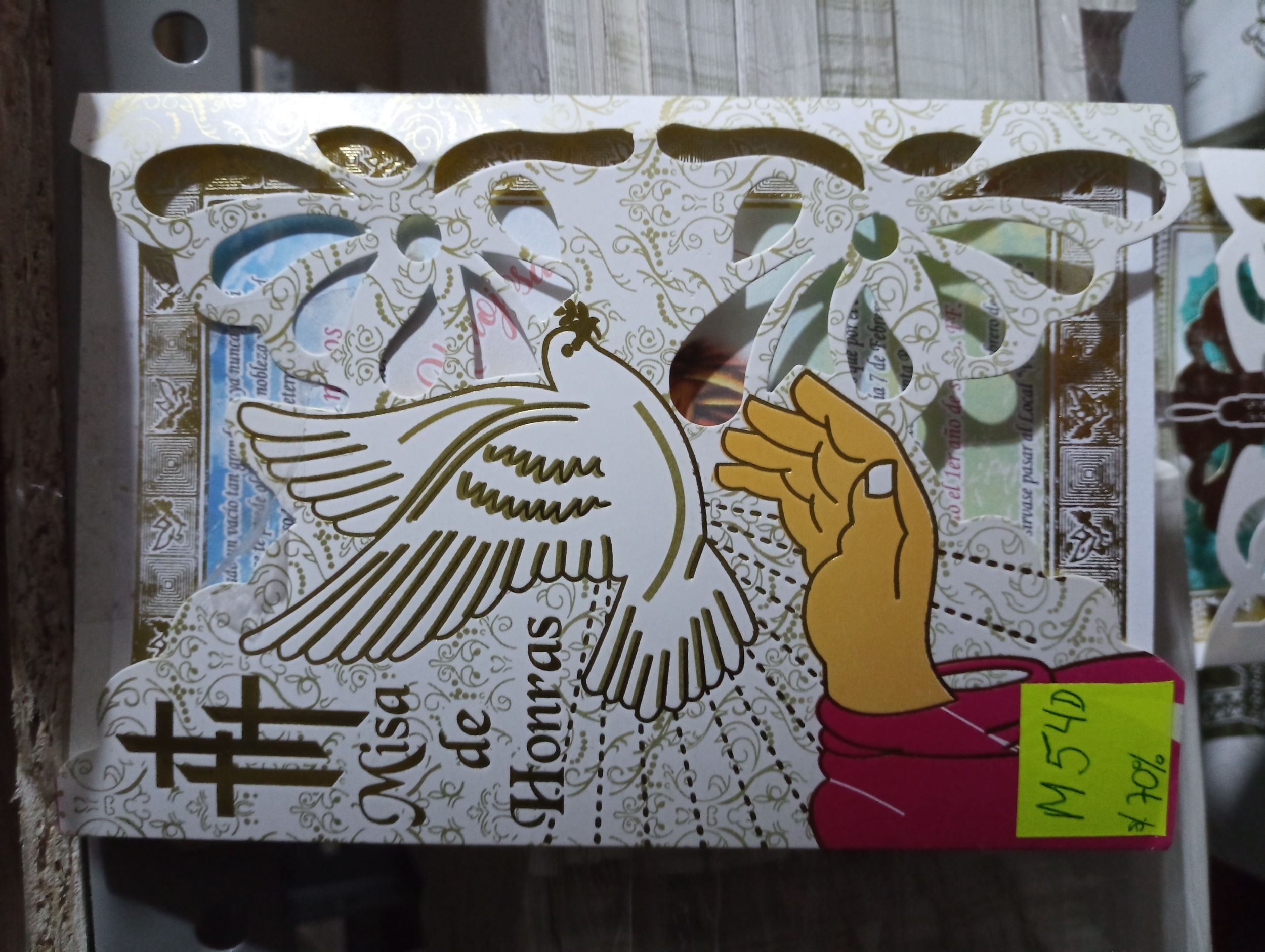 TARJETAS MISA DE HONRAS MANO Y PALOMA M54D