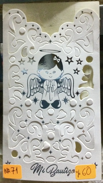 Tarjeta bautizo fondeado plateado niña NA071