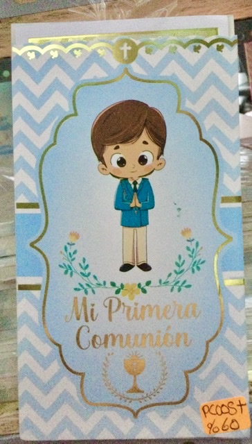 Tarjeta comunión celeste PC005T