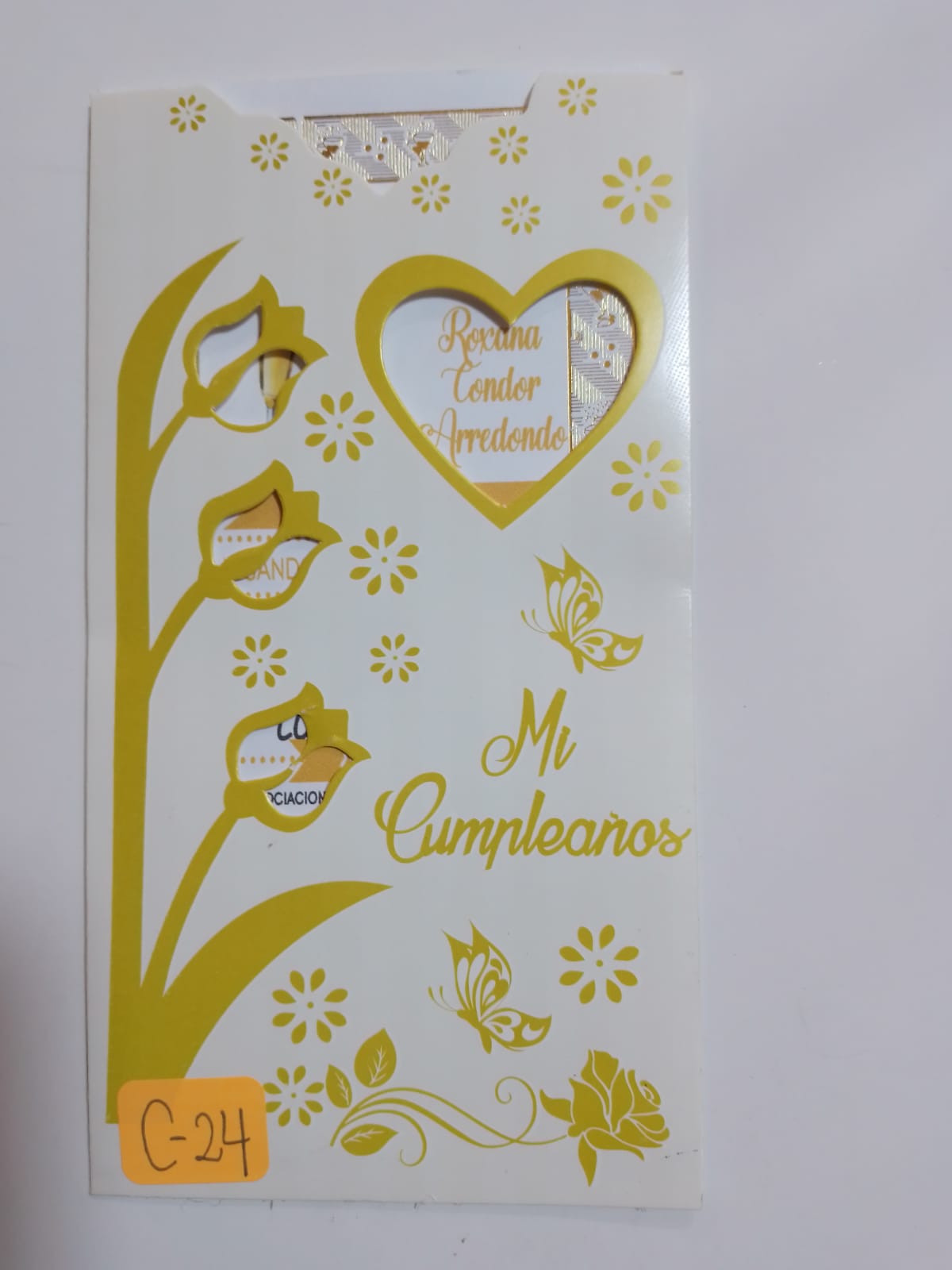 TARJETA  MI CUMPLEAÑOS TULIPANES EN CREMA C24D