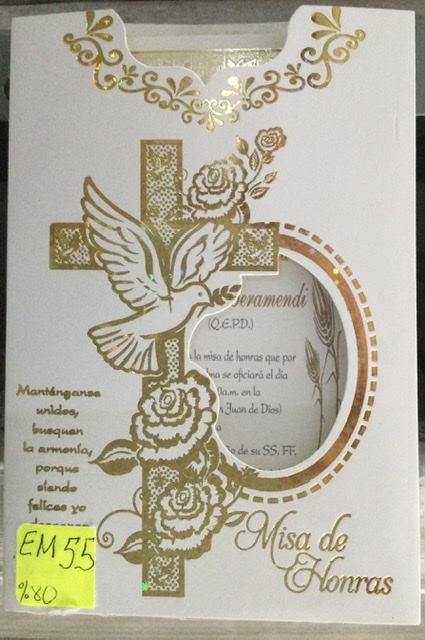 TARJETA CRUZ PALOMA DORADO