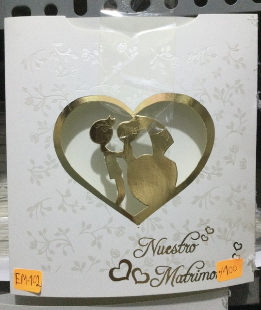 TARJETA FONDO NACAR NOVIOS SILUETA DORADO