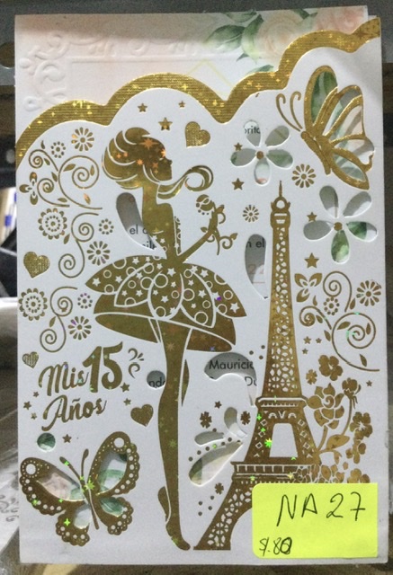 TARJETA QUINCEAÑERA Dorado0NA027