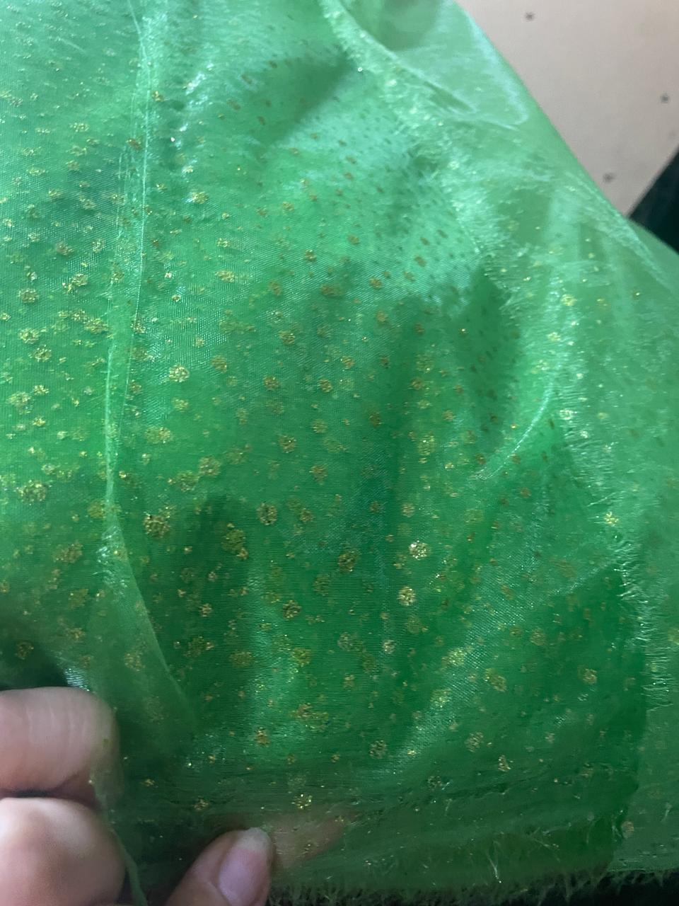 TELA DE ORGANZA ESCARCHADA VERDE LIMON