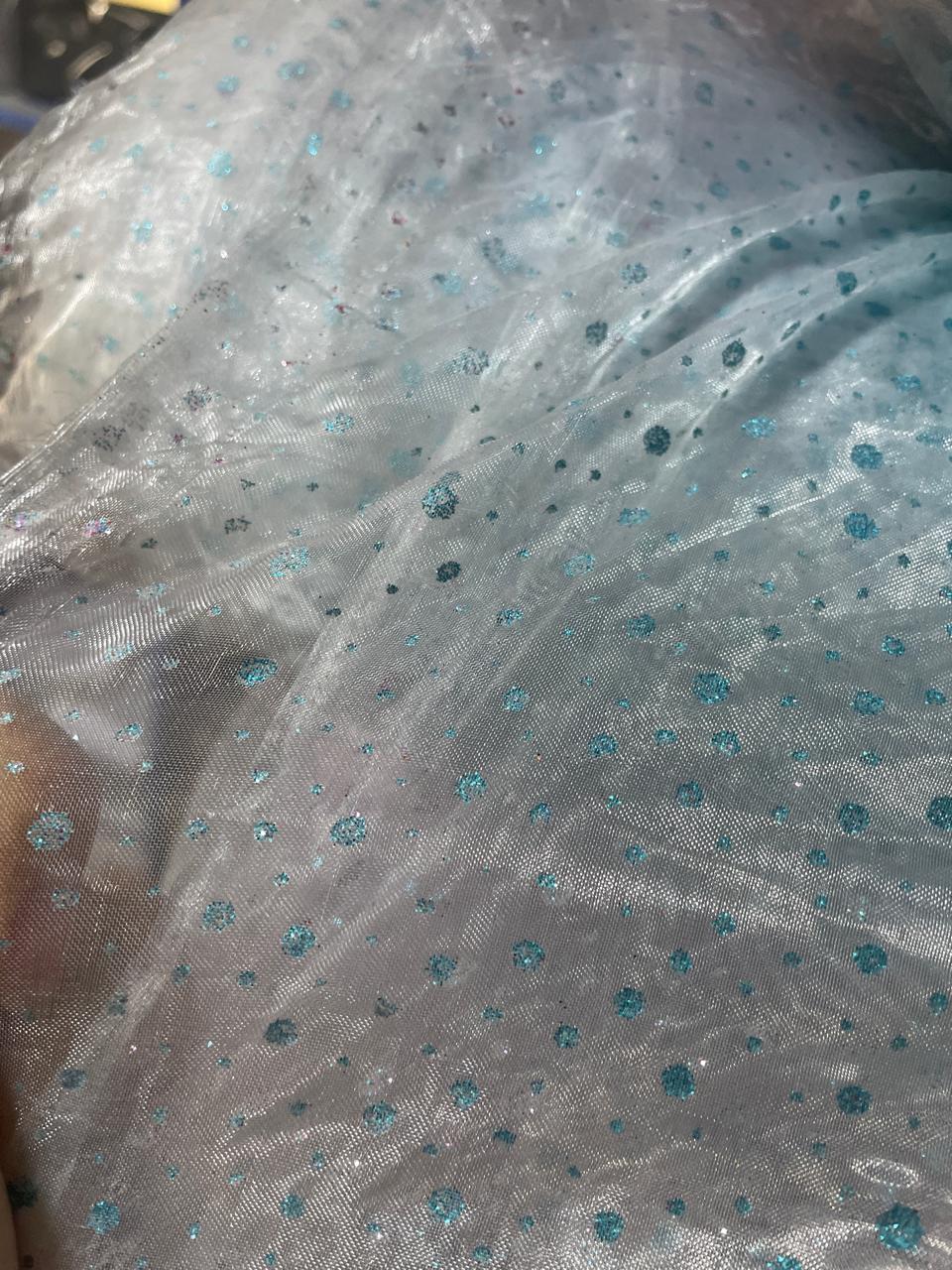 TELA DE ORGANZA ESCARCHADA CELESTE CLARO