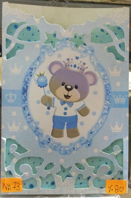 Tarjeta oso con corona celeste NA073