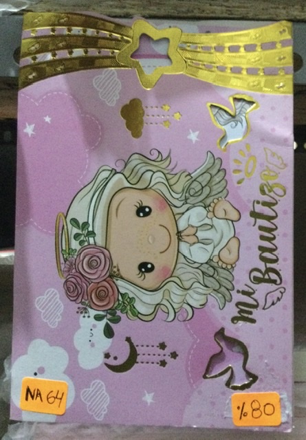 Tarjeta bautizo hechado ángel rosado NA064