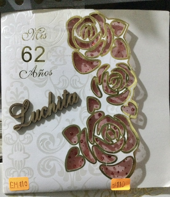 TARJETA FONDO NACAR CALADO ROSAS DORADAS em110