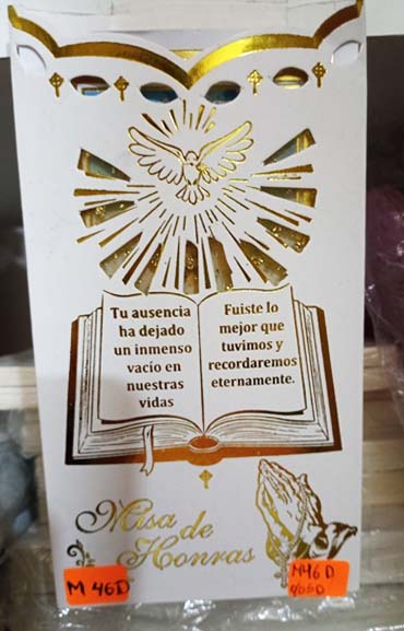 TARJETA MISA PALOMA Y BIBLIA M46D