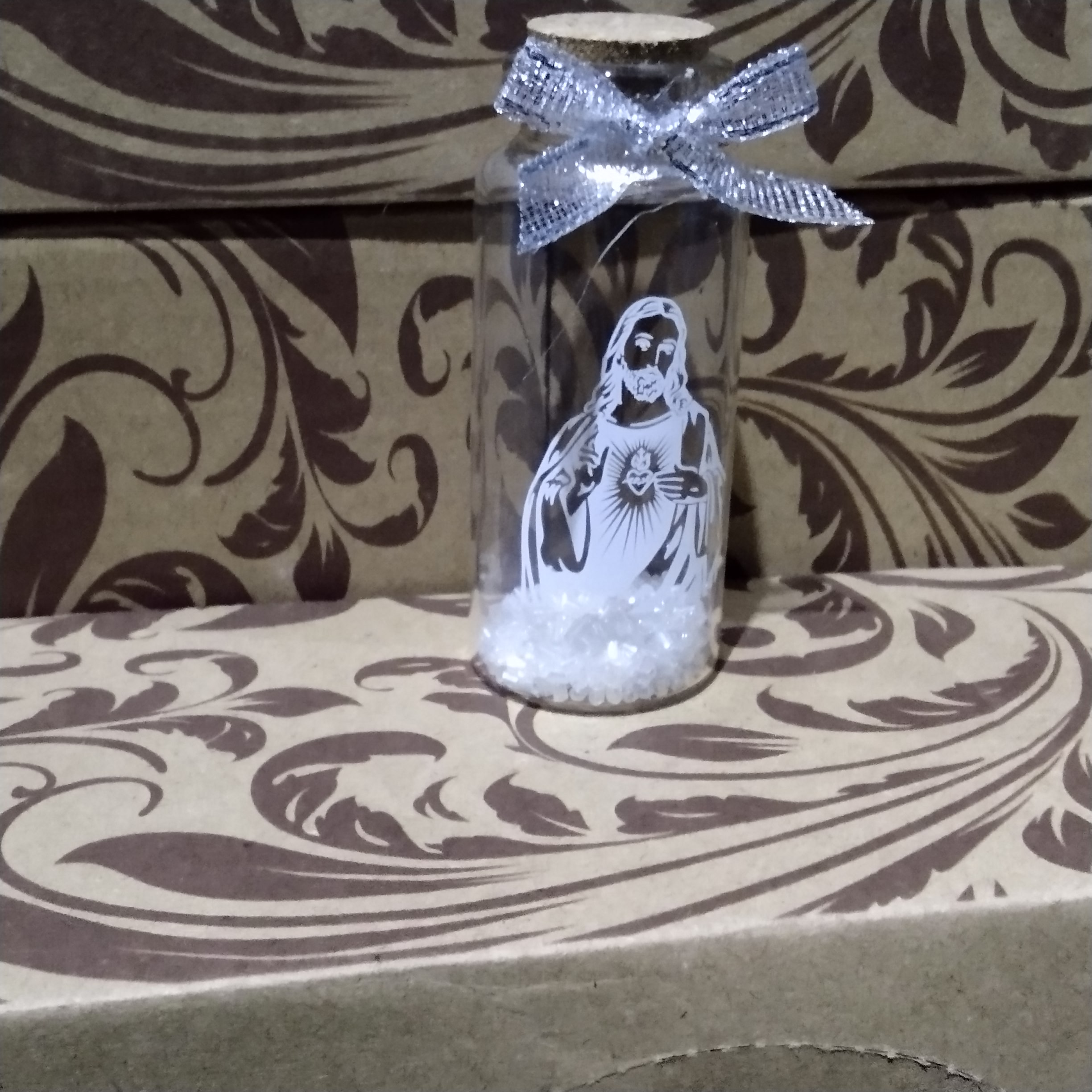 TUBO DE VIDRIO SANTO BLANCO 6.5 CM CON DENARIO