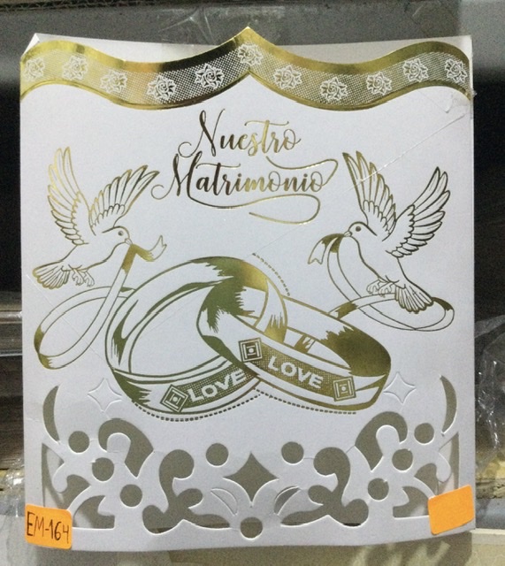 TARJETA MATRIMONIO AROS CON PALOMA DORADO