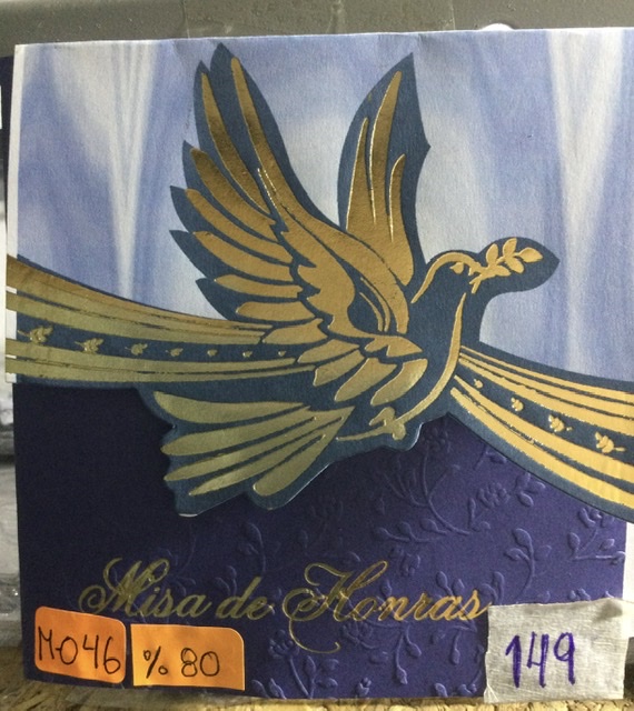 TARJETA AZUL PALOMA DORADA