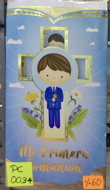 Tarjeta comunión niño celeste PC003T