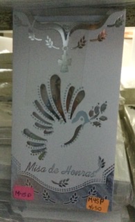 Tarjeta misa de honras solo paloma plateada M45P