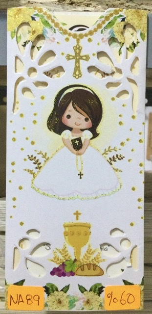 Tarjeta bautizo niña dorado NA089