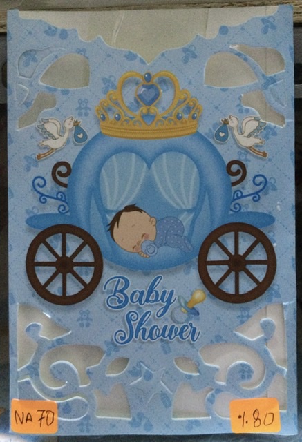 Tarjeta baby shower carucel celeste NA070
