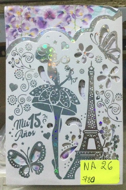 TARJETA QUINCEAÑERA PLATA NA026